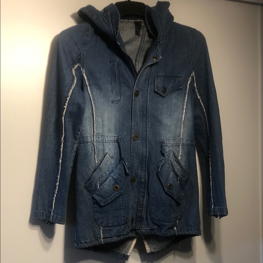 Women’s Blue Denim Shirt Jacket with Hood